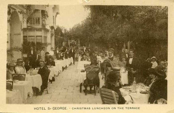 Christmas lunch on the terrace of Hotel St. George in Algiers, Algeria, circa 1920s. Norbert Schiller Coillection