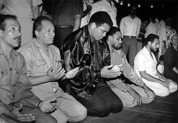 Three time world heavyweight boxing champion Mohamed Ali prays at the Mohamed Ali mosque in Cairo, Egypt on 06 October 1986. Phot. Norbert Schiller