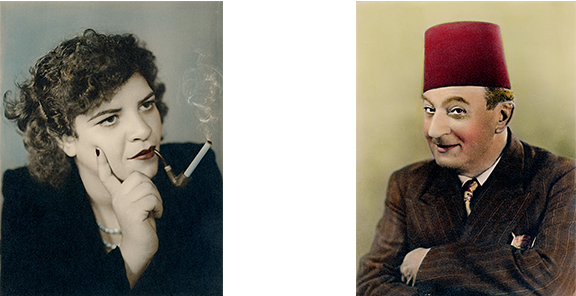 Portrait of woman smoking and man wearing a Fez. Patrick Godeau Collection, Phot. Studio el Karawan