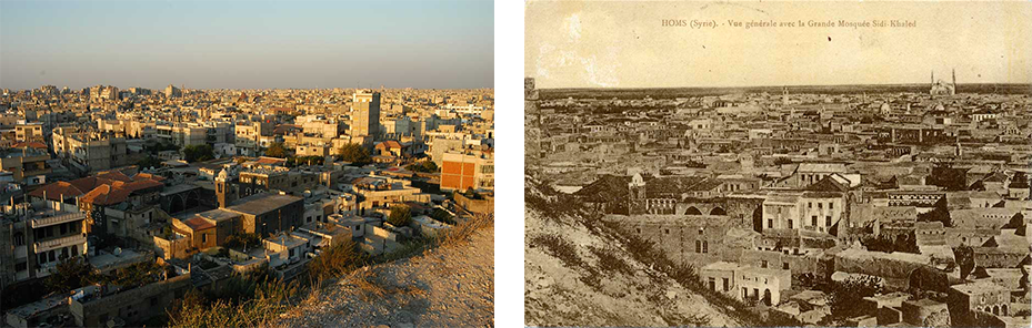 A panoramic view of Homs from 2005. A similar image taken in the early 1900s. Phot. (L) Norbert Schiller. Phot. (R) Wattar Freres