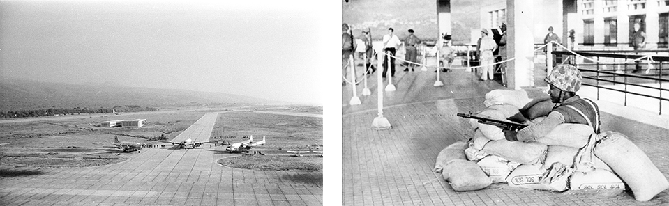 After landing on Khaldeh beach the Marines secured the airport so that transport and other military planes could land there. Phot.(L) Chuck Smilie, (R) Norbert Schiller Collection, AP Wire Photo